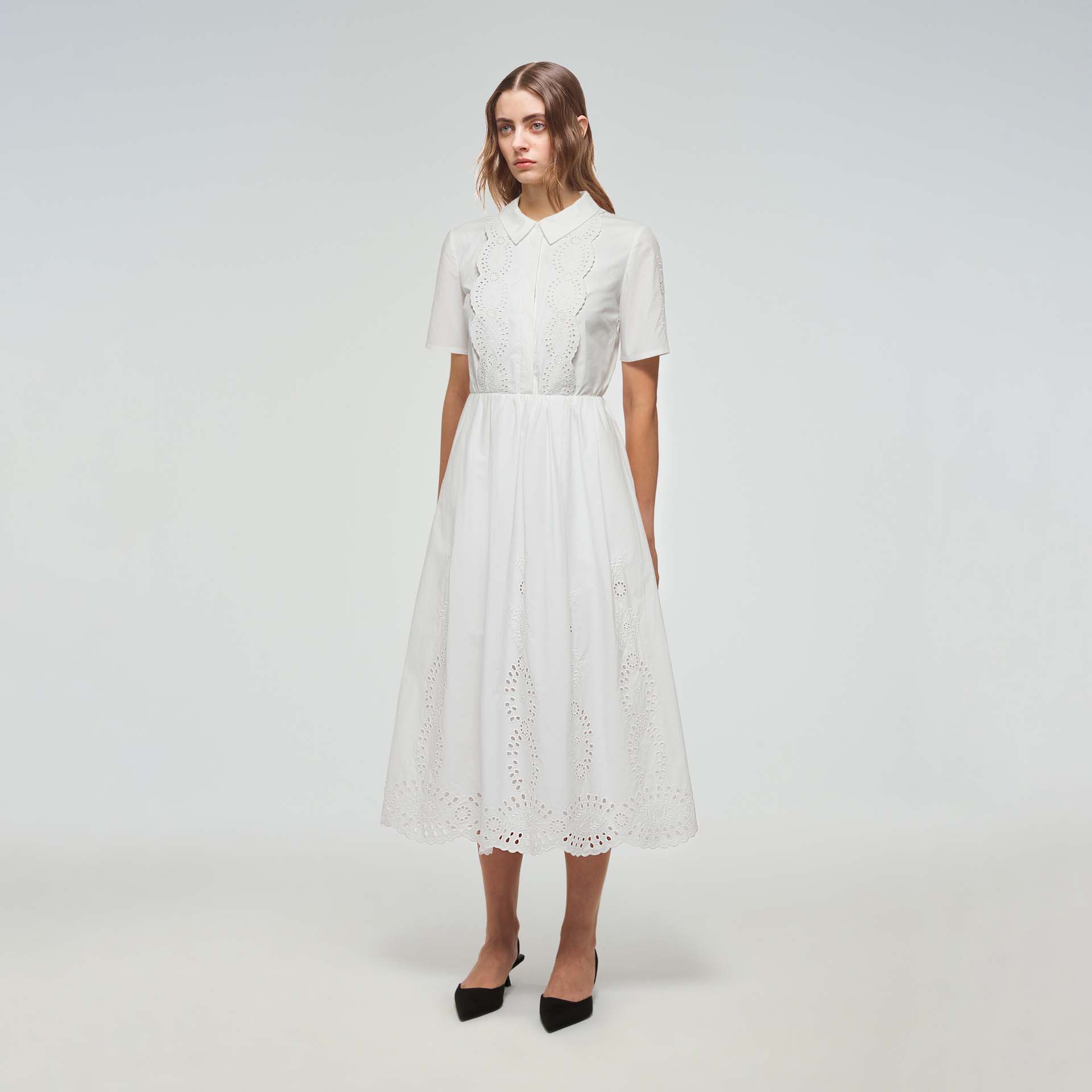 Cotton Broderie Midi Dress | self-portrait